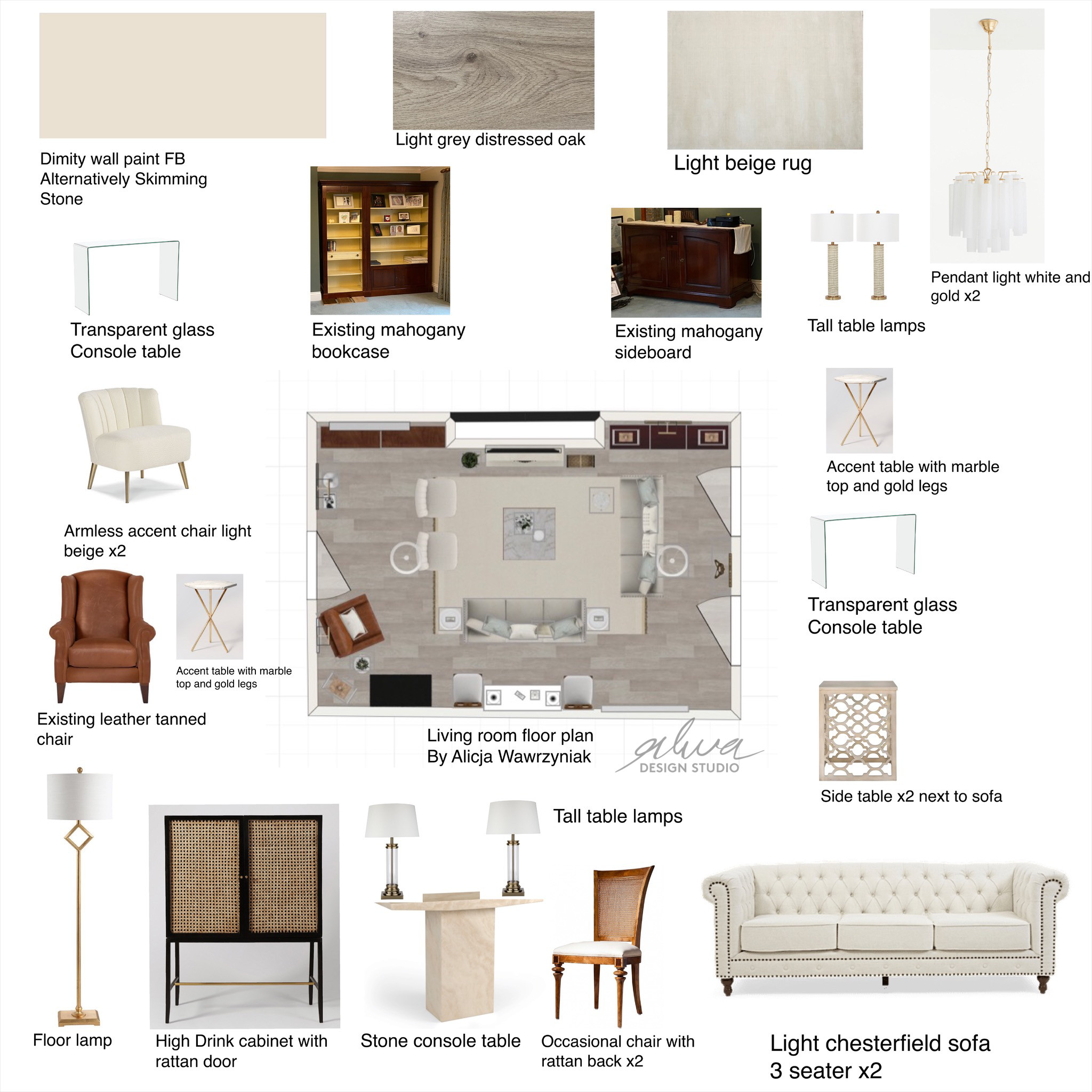 Elegant sitting room scheme with sophisticated finishes